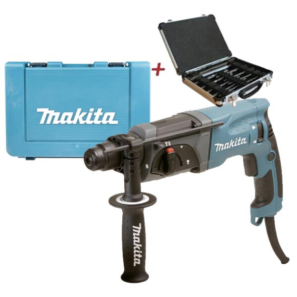 Makita Bohrhammer HR2470 780W im Koffer mit 13 tlg Makita SDS-plus Bohrer- und Meißelset D-42400