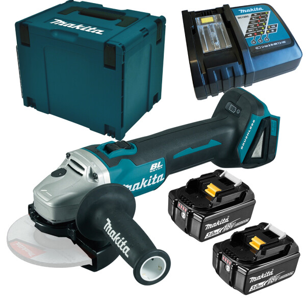 Makita DGA504RFJ Akku-Winkelschleifer, 18V, 125mm, BL-Motor, Konstantelektronik, 2 Akku 18V, 3Ah Li-Ion, Ladegerät, im Makpac Gr. 3