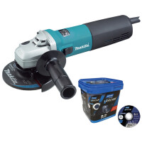 Makita Winkelschleifer 9565HR, 125mm, 1100W mit 100 Stück NORTON VULCAN Gewebetrennscheibe 125x1,0x22,2mm Industriequalität, im Eimer