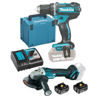 Makita Aktionsset bestehend aus Akkuschrauber DDF485Z (50Nm) + Akkuwinkelschleifer DGA504 125mm, 1x Akku 4Ah, 1x Akku 2Ah, Ladegerät, Makpac Gr. 4