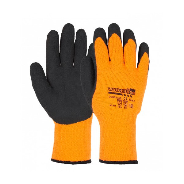 OS COBRA SOFT Kälteschutzhandschuh, Größe 8, Grobstick nahtlos, teilbeschichtet mit Latexschaumbeschichtung, neonorange, EN388:2016, EN511:2016, EN420:2003 + A1:2009