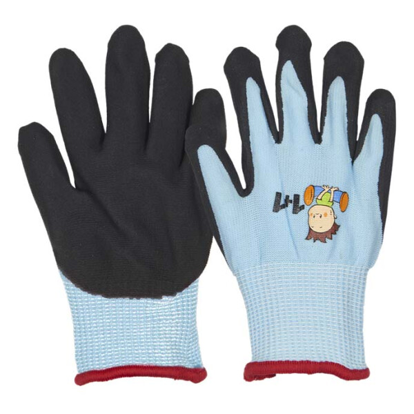 OS Kinderhandschuhe 1 + 1 = 2, blau, Größe 4, nahtloser Handschuh mit Strick-Kragen und wasserbasierten PU-Beschichtung in den Innenflächen