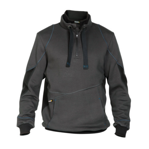 DASSY Stellar, Farbe 6479 ANTHRAZITGRAU/SCHWARZ, Größe M, Sweatshirt mit Reißverschluss und Kinnschutz, Cordura Ellenbogen-Patches, Känguru-Tasche und Kordelzug, 80% Baumwolle/20% Polyester, 290 g/m²