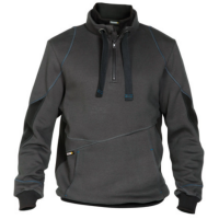 DASSY Stellar, Farbe 6479 ANTHRAZITGRAU/SCHWARZ, Größe M, Sweatshirt mit Reißverschluss und Kinnschutz, Cordura Ellenbogen-Patches, Känguru-Tasche und Kordelzug, 80% Baumwolle/20% Polyester, 290 g/m²