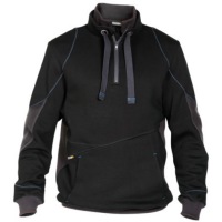 DASSY Stellar, Farbe 6744 SCHWARZ/ANTHRAZITGRAU, Größe L, Sweatshirt mit Reißverschluss und Kinnschutz, Cordura Ellenbogen-Patches, Känguru-Tasche und Kordelzug, 80% Baumwolle/20% Polyester, 290 g/m²