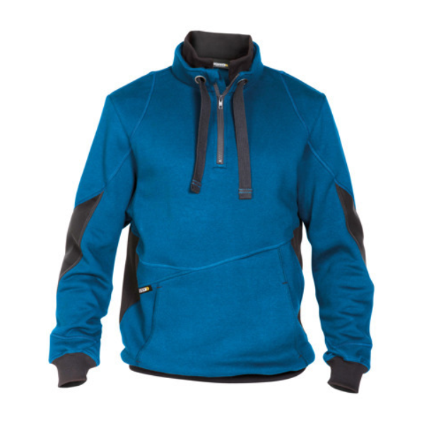 DASSY Stellar, Farbe 6846 AZURBLAU/ANTHRAZITGRAU, Größe XL, Sweatshirt mit Reißverschluss und Kinnschutz, Cordura Ellenbogen-Patches, Känguru-Tasche und Kordelzug, 80% Baumwolle/20% Polyester, 290 g/m²