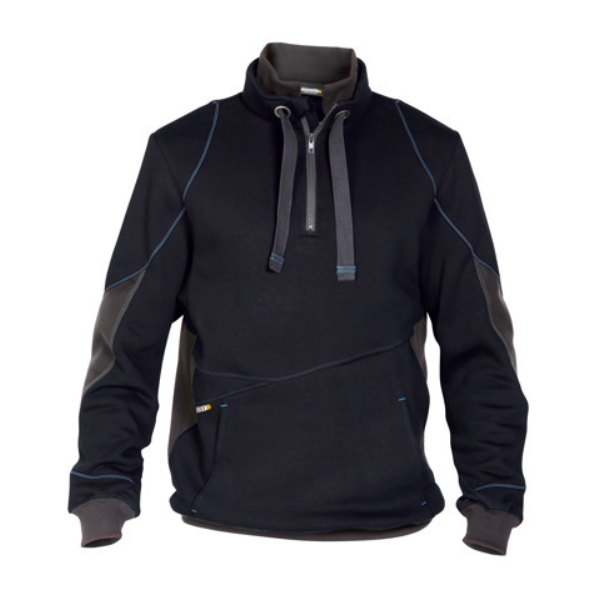 DASSY Stellar, Farbe 6847 NACHTBLAU/ANTHRAZITGRAU, Größe M, Sweatshirt mit Reißverschluss und Kinnschutz, Cordura Ellenbogen-Patches, Känguru-Tasche und Kordelzug, 80% Baumwolle/20% Polyester, 290 g/m²