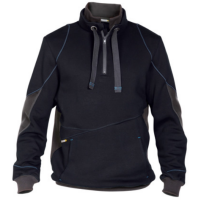 DASSY Stellar, Farbe 6847 NACHTBLAU/ANTHRAZITGRAU, Größe L, Sweatshirt mit Reißverschluss und Kinnschutz, Cordura Ellenbogen-Patches, Känguru-Tasche und Kordelzug, 80% Baumwolle/20% Polyester, 290 g/m²