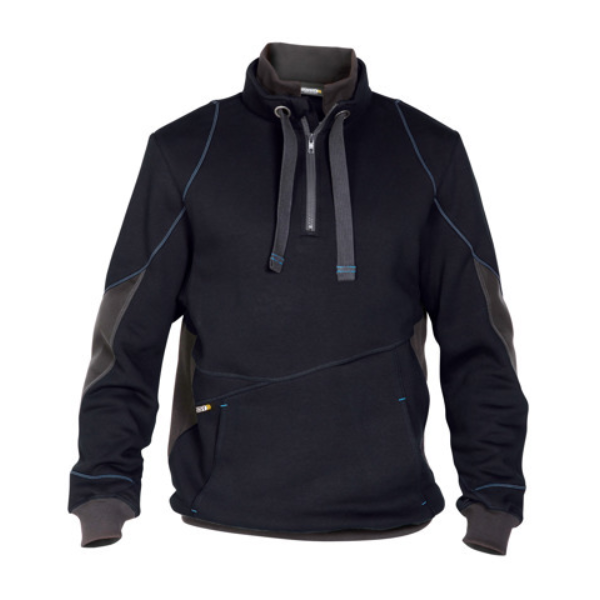 DASSY Stellar, Farbe 6847 NACHTBLAU/ANTHRAZITGRAU, Größe XL, Sweatshirt mit Reißverschluss und Kinnschutz, Cordura Ellenbogen-Patches, Känguru-Tasche und Kordelzug, 80% Baumwolle/20% Polyester, 290 g/m²