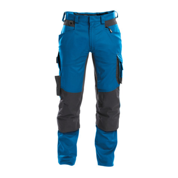 DASSY Dynax, Farbe 6846 AZURBLAU/ANTHRAZITGRAU, Größe 54, Arbeitshose mit 4-Wege-Stretch und verstellbare Cordura Stretch-Kniepolstertaschen, 65% Polyester/35% Baumwolle, 245 g/m²