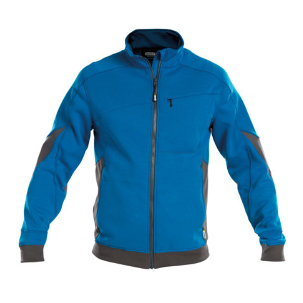 DASSY Velox, Farbe 6846 AZURBLAU/ANTHRAZITGRAU, Größe XL, Sweatshirt-Jacke mit Cordura Stretch-Ellenbogen-Patches, 65% Baumwolle /35% Polyester, 305 g/m²