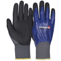 OS WorkLife DRY Polyesterfeinstrickhandschuh Größe 10, Kennziffer 4131X, mit Nitrilfoam-Beschichtung, zusätzlich Nitril Beschichtung blau am Handrücken