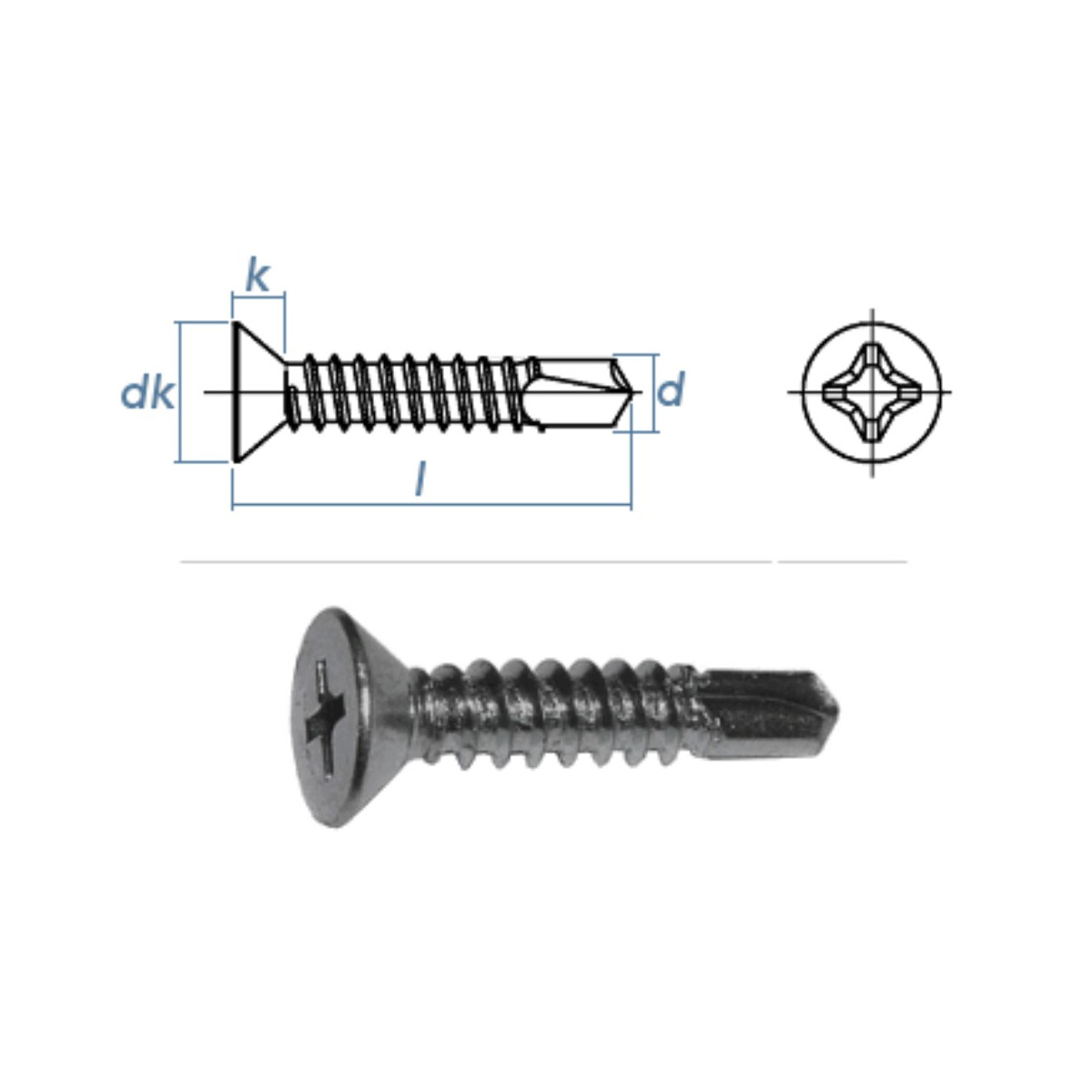 Bohrschraube Senkkopf, DIN7504, 6,3x80mm, TX30, verzinkt,...